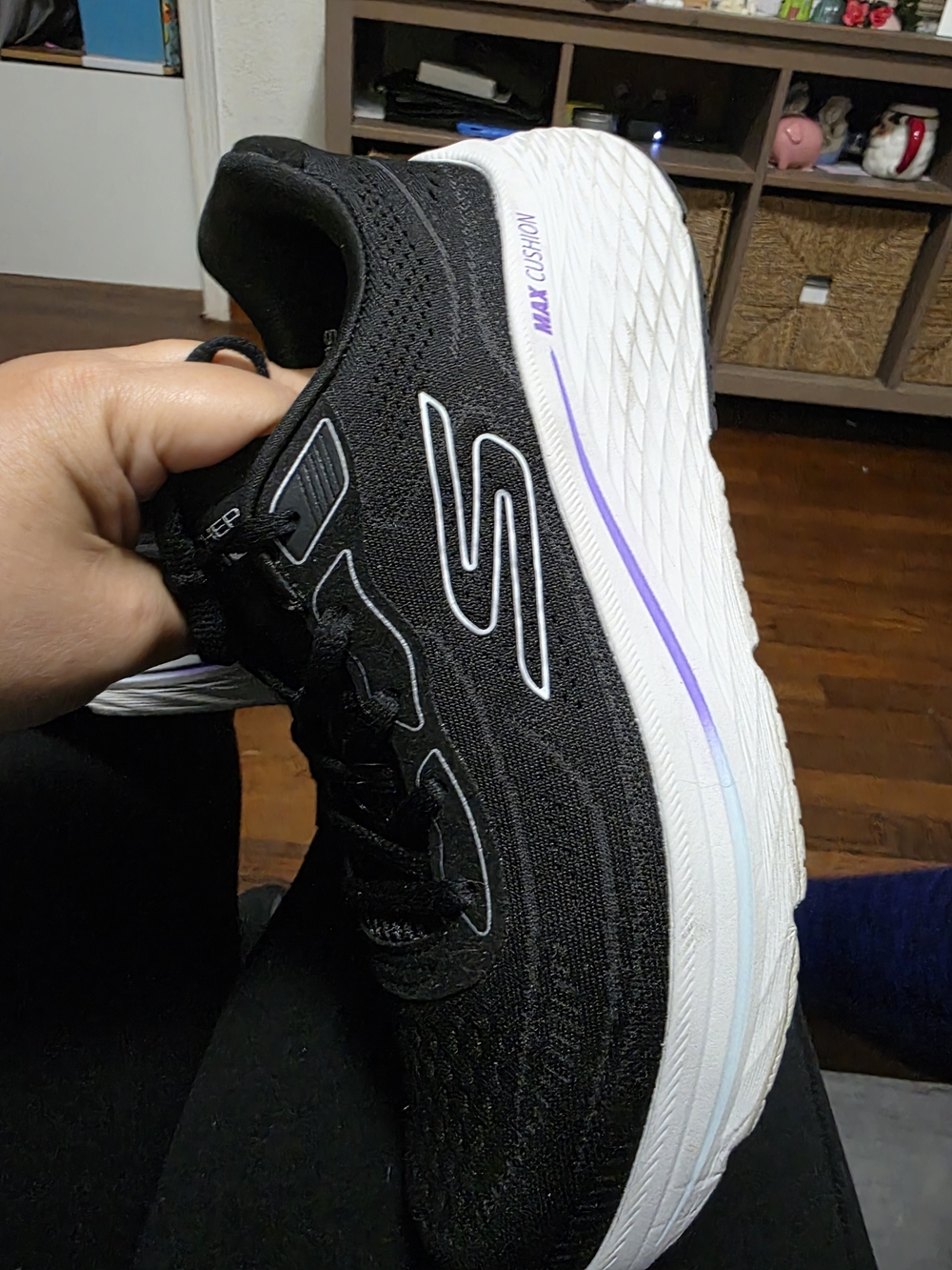 Skechers Women’s Black Cushioning Shoe with White Sole